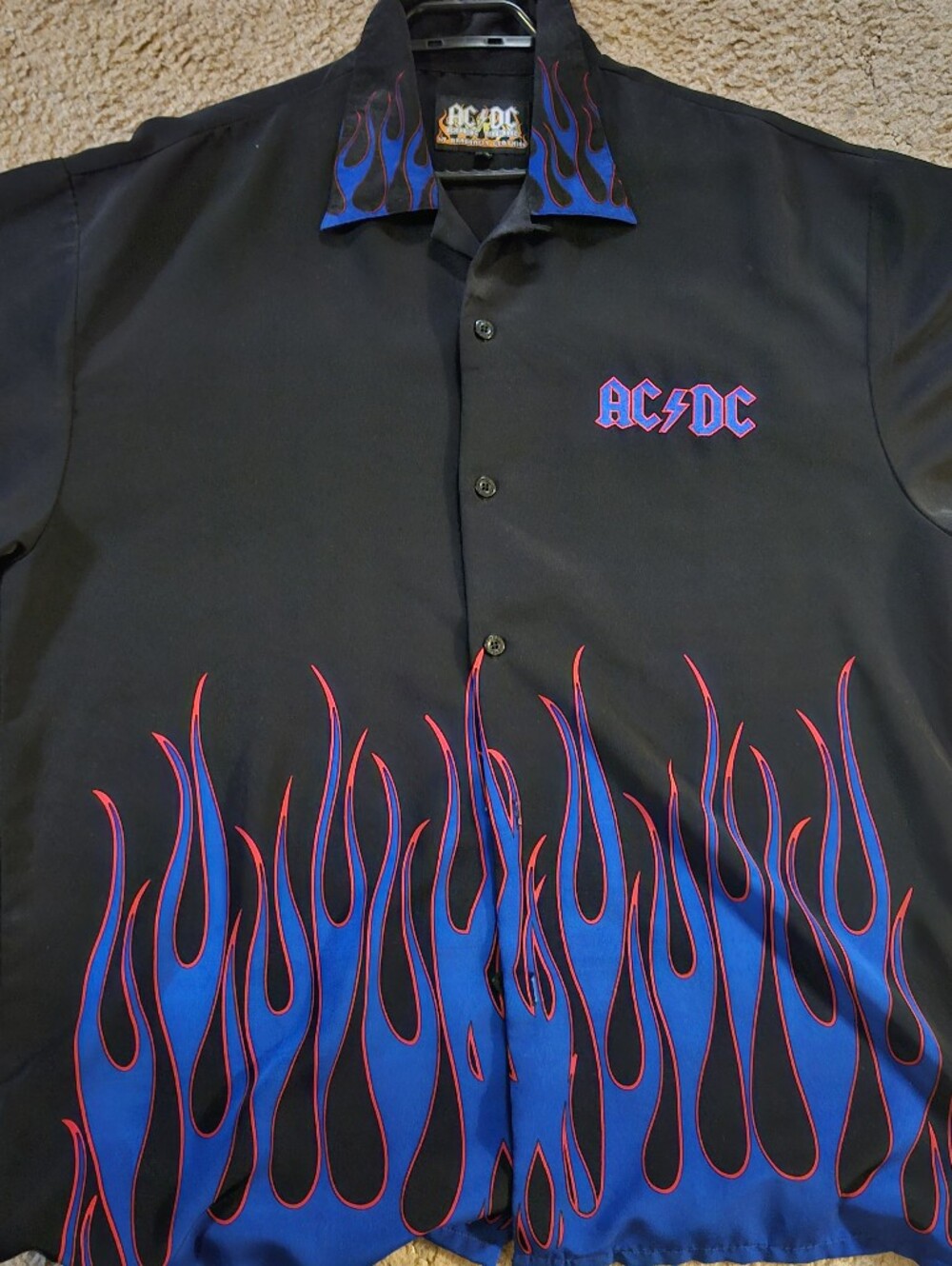AC/DC Black Shirt with Blue & Red Flame Graphic XXL